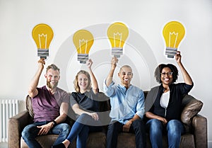 Diverse people with lightbulb icon