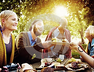 Diverse People Luncheon Outdoors Food Concept photo