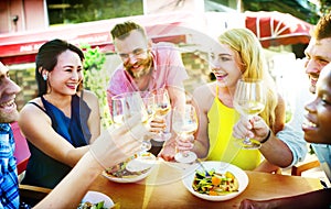 Diverse People Luncheon Outdoors Food Concept photo