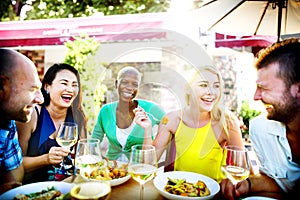 Diverse People Luncheon Outdoors Food Concept photo