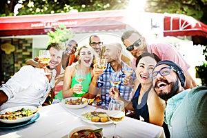 Diverse People Luncheon Outdoors Food Concept photo