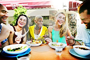 Diverse People Luncheon Outdoors Food Concept photo