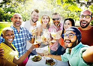 Diverse People Luncheon Outdoors Food Concept photo
