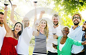 Diverse People Luncheon Outdoors Food Concept photo