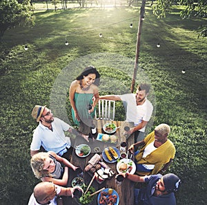 Diverse People Luncheon Outdoors Food Concept photo