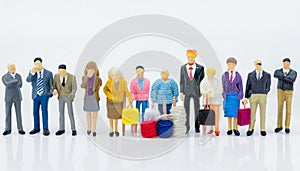 diverse people, old and young standing in line waiting. figures on white background. societ concept ,ai generated photo