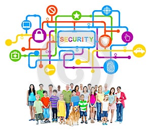 Diverse People and Pet Dog with Security Concepts