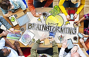 Diverse People with Photo Illustrations Brainstorming photo