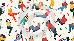 Diverse people sitting or lying in different poses. Cute abstract disproportionate characters. Cartoon trendy style
