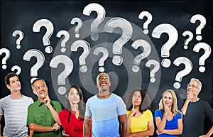 Diverse People Thinking and Question Marks