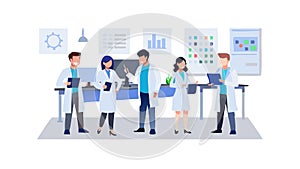 Diverse Research Team Collaborating in a Modern Lab, vector design Generative AI