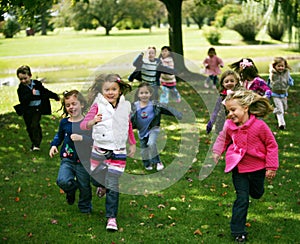 Diverse running kids