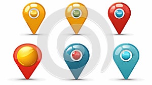 A diverse set of map pointers, perfect for marking locations with style and clarity. Ideal for GPS applications and navigation