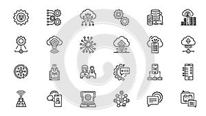 Diverse Set of Tech Icons for Cloud Computing, Networking, and Data Management