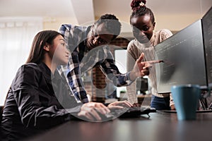Diverse software developer analyzing html script information