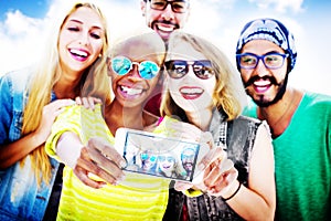 Diverse Summer Friends Fun Bonding Selfie Concept