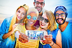 Diverse Summer Friends Fun Bonding Selfie Concept