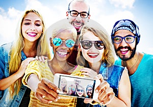 Diverse Summer Friends Fun Bonding Selfie Concept