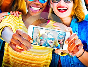 Diverse Summer Friends Fun Bonding Selfie Concept