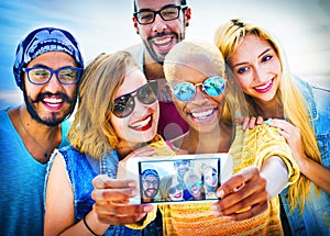 Diverse Summer Friends Fun Bonding Selfie Concept