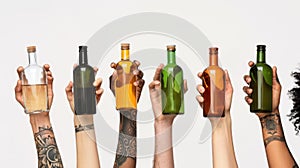 The Hands Holding Glass Bottles.AI generated image