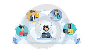 Diverse team collaborating remotely using laptops and cloud technology for virtual communication