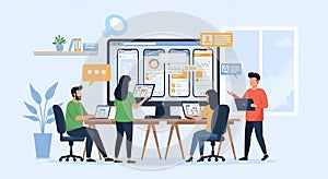 Team Collaborating on Mobile App Development and UI UX Design