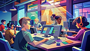 Diverse Team of Professionals Working in a Modern Tech Office