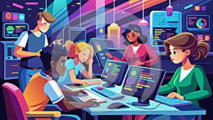 Diverse Team of Software Developers Working in a Modern Office Environment