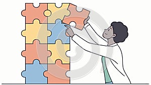 Diverse Team Solving Puzzle, Collaboration and Unity Vector