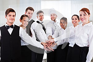 Diverse Team Of Waiters And Hospitality Staff People photo