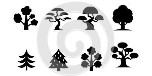 Diverse Tree Silhouettes and Icons Set