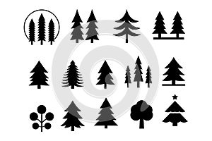 Diverse Tree Silhouettes Vector Icon Set