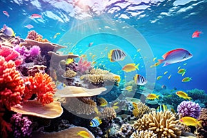 Diverse undersea life: coral reef abloom with colorful fish photo
