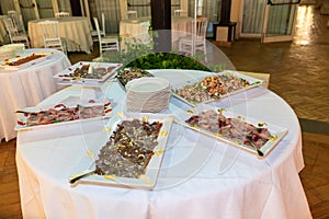 diverse wedding buffet featuring both meat, seafood