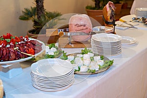 diverse wedding buffet featuring both meat, seafood