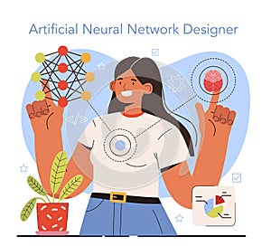 Diverse women in AI and STEM concept. Artificial neural network designer.