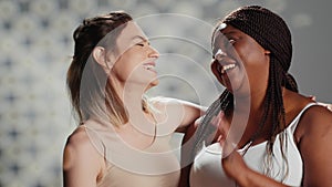 Diverse women feeling happy posing for skincare ad