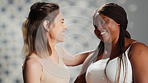 Diverse women feeling happy posing for skincare ad