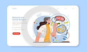 Diverse women in science web banner or landing page. Female molecular