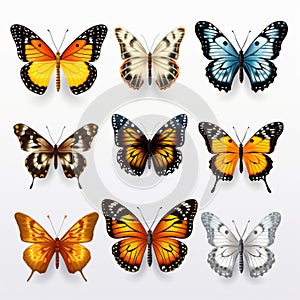 Diverse Yellow, Orange, And Blue Butterflies - Hyper-realistic Animal Illustrations