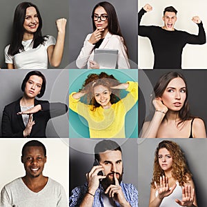 Diverse young people positive and negative emotions set