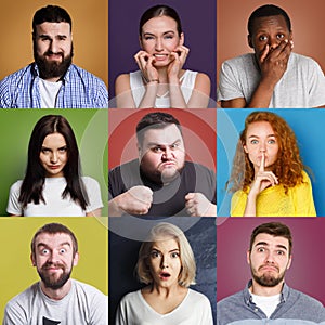 Diverse young people positive and negative emotions set