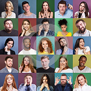 Diverse young people positive and negative emotions set