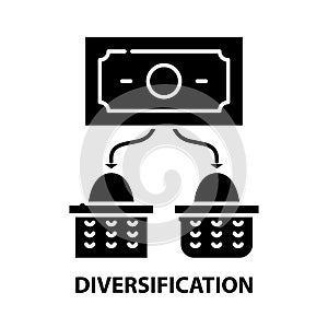 diversification icon, black vector sign with editable strokes, concept illustration