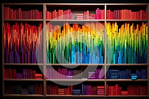 Diversified Colorful folders bookshelves rainbow. Generate Ai
