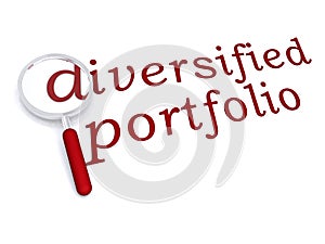 Diversified portfolio with magnifiying glass photo