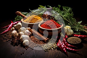 Diversified Spices vegetables table. Generate Ai photo