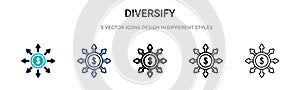 Diversify icon in filled, thin line, outline and stroke style. Vector illustration of two colored and black diversify vector icons