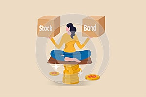 Diversify portfolio investment, rebalance between stocks and bonds, passive invest wealth accumulate concept, intelligent woman